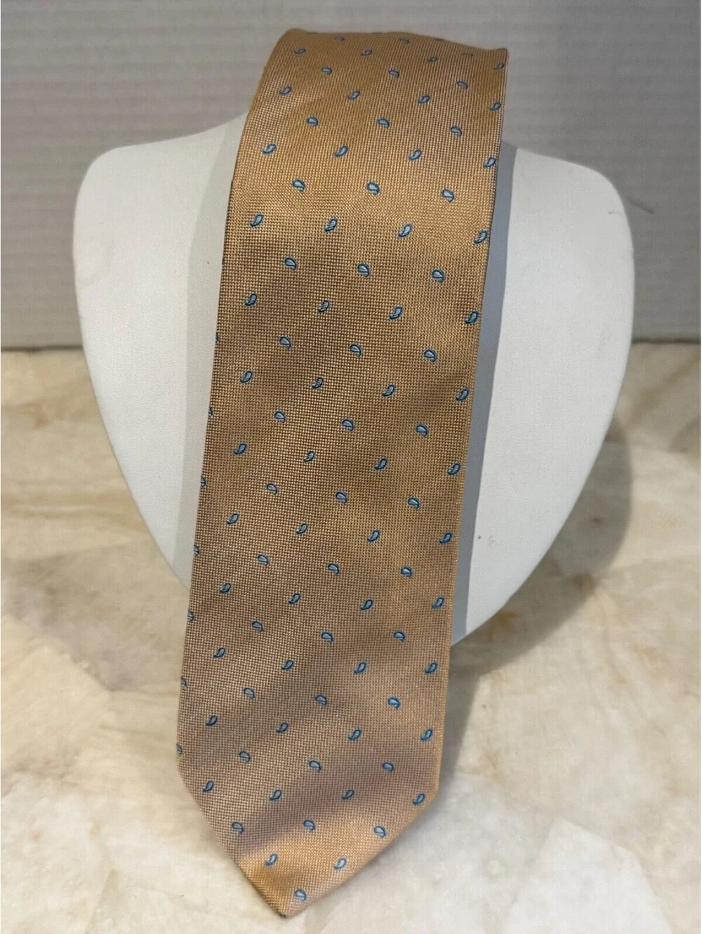 BRIONI Italy Silk Tie Gold Tan Blue Micro Paisley Handmade Luxury DSN B08017